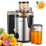 Centrifugeuse Fruits et Légumes Aicok Centrifugeuse Extracteur de Jus, 65MM Large Goulot Extracteur de Jus avec 2 Vitesses et Fonction Pulse, Système Anti-goutte, Pieds Antidérapants, Sans BPA